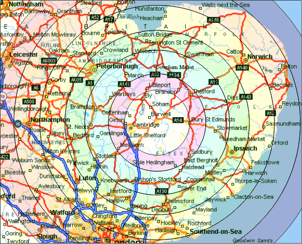 Map of East Anglia / UK